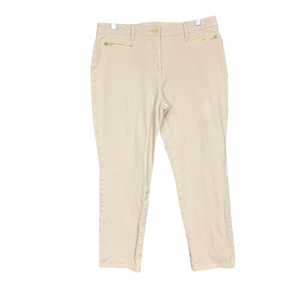 Chicos So Slimming Ankle‎ Pants 2 Womens 12 Beige Gold Zipper Detail Casual